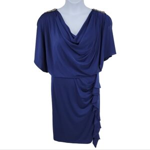 R&M Richards Blue Ruffle Dress with Shoulder Details Size 22W